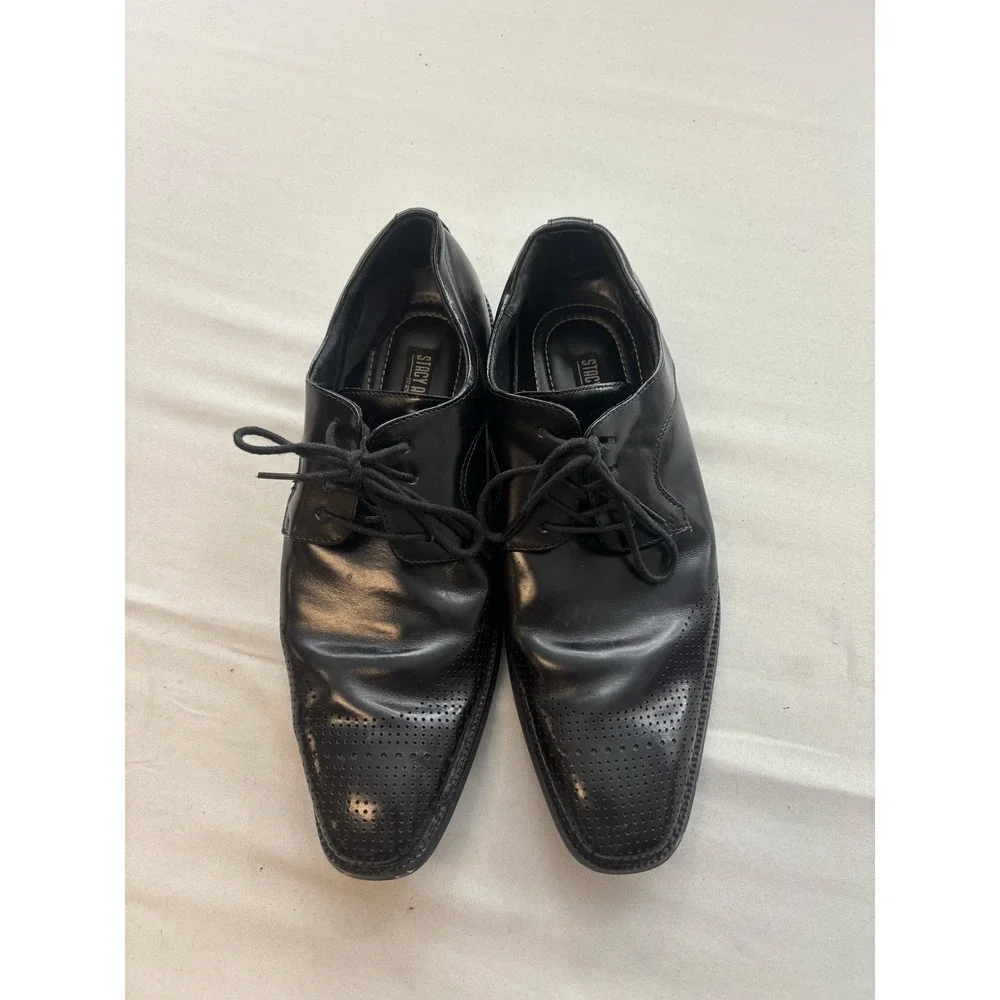 Stacy Adams Mens Black Leather Perforated Toe Oxford Dress Shoes 20110-001 9M